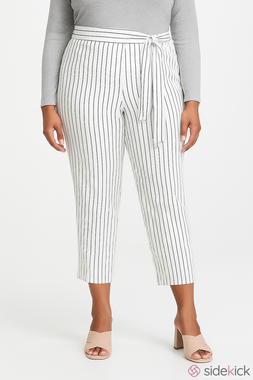NWT 1. State White Pinstripe Tie-Waist Cropped Pants Size 24W